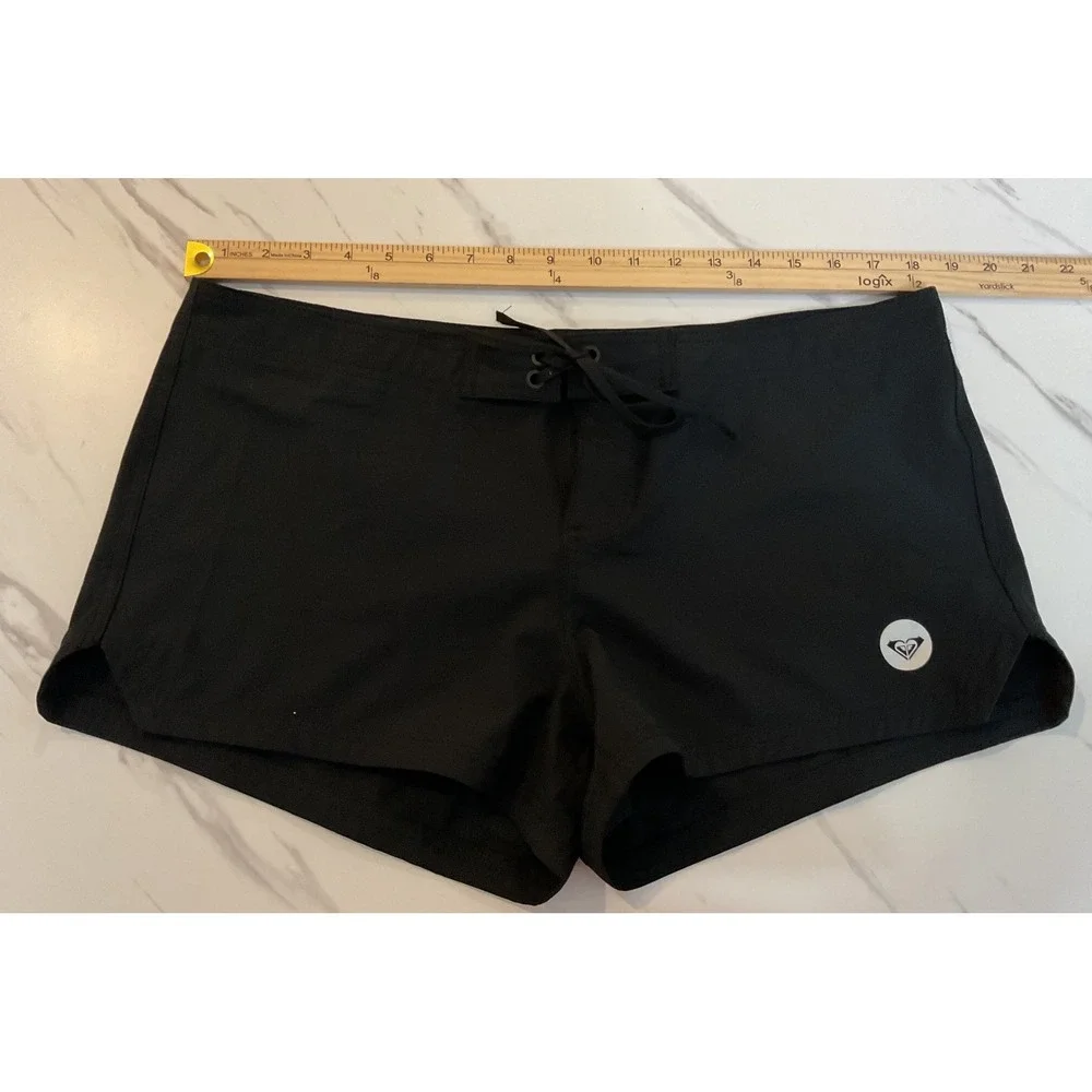 Roxy Womens Black Lace Up Board Shorts Swim Trunks Size XL Logo Patch